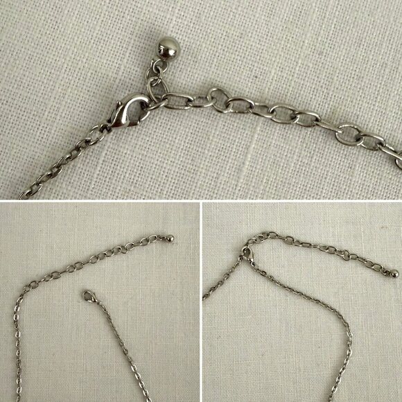 Artisan Teardrop Beaded Necklace 14 Inch Silver Tone Aqua Pendant - Picture 4 of 10